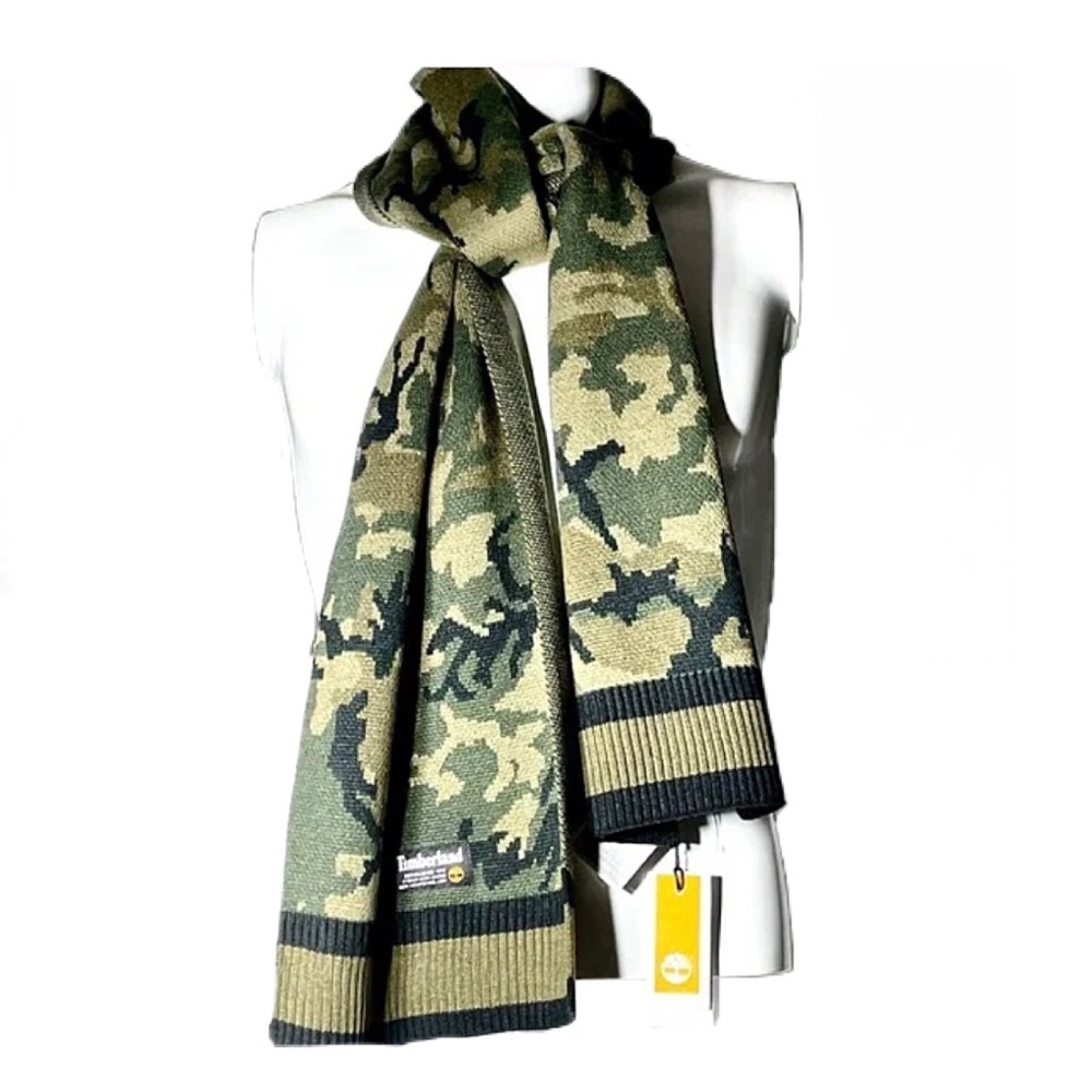 NWT Timberland Camo Jacquard Reversible Knit Scarf